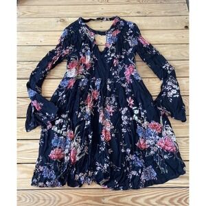 NWT Antoinette Romantic Floral Long Sleeve Dress Medium Black MSRP $62.50